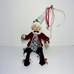 Elf Christmas Ornament 20 Posable RAZ Imports Red Jacket Black Plaid Figurine
